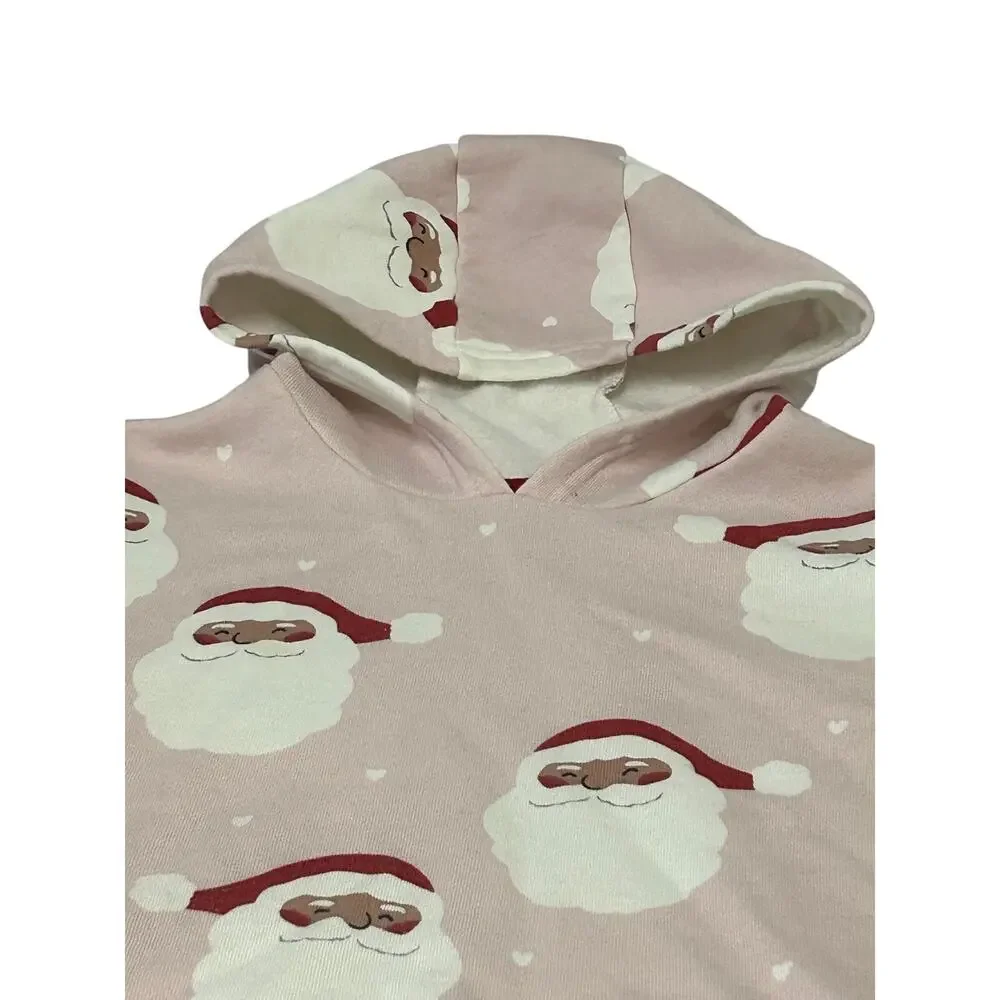Carter's girls sz 5T Soft pink hooded Christmas sweatshirt w/Santa Claus faces